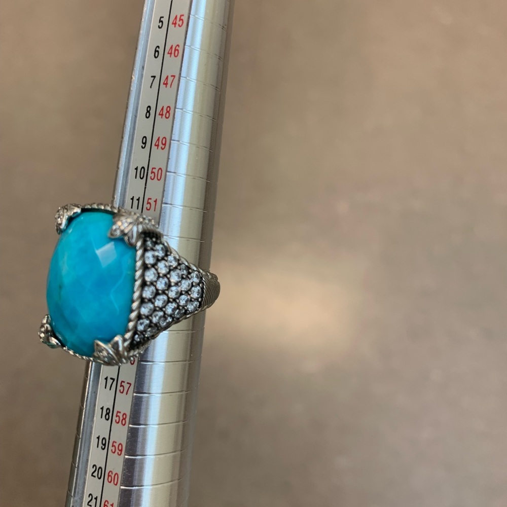 Judith Ripka SS, CZ and turquoise Monaco ring -size 6.75 - Picture 12 of 16